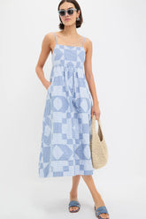 Blue Helmi Striped Shirting Midi Dress